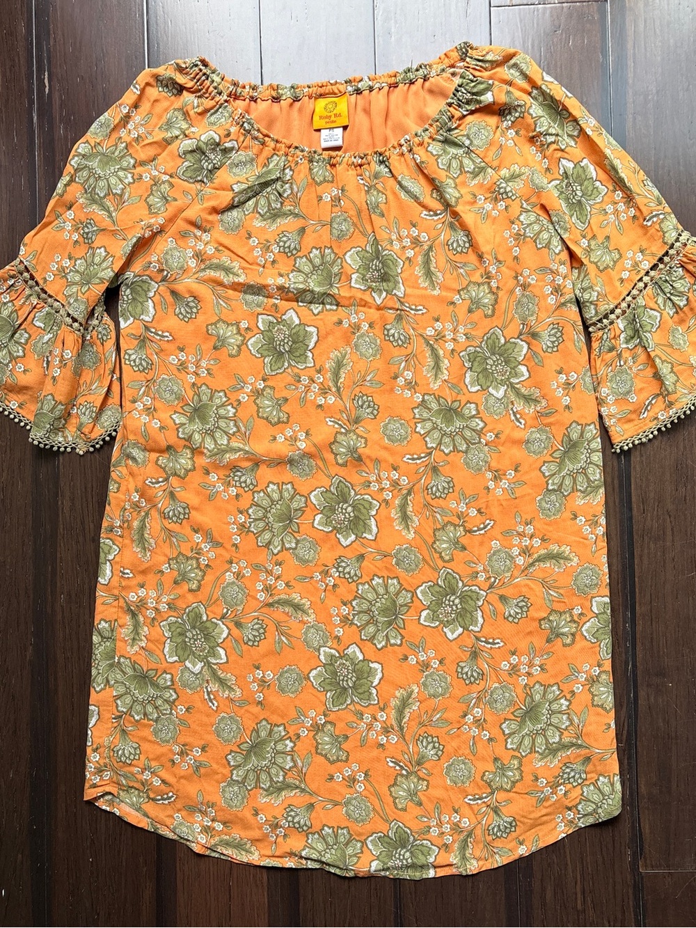 Ruby Rd. Orange Green Floral Peasant Dress SP Boho Cottagecore Dairy Coquette